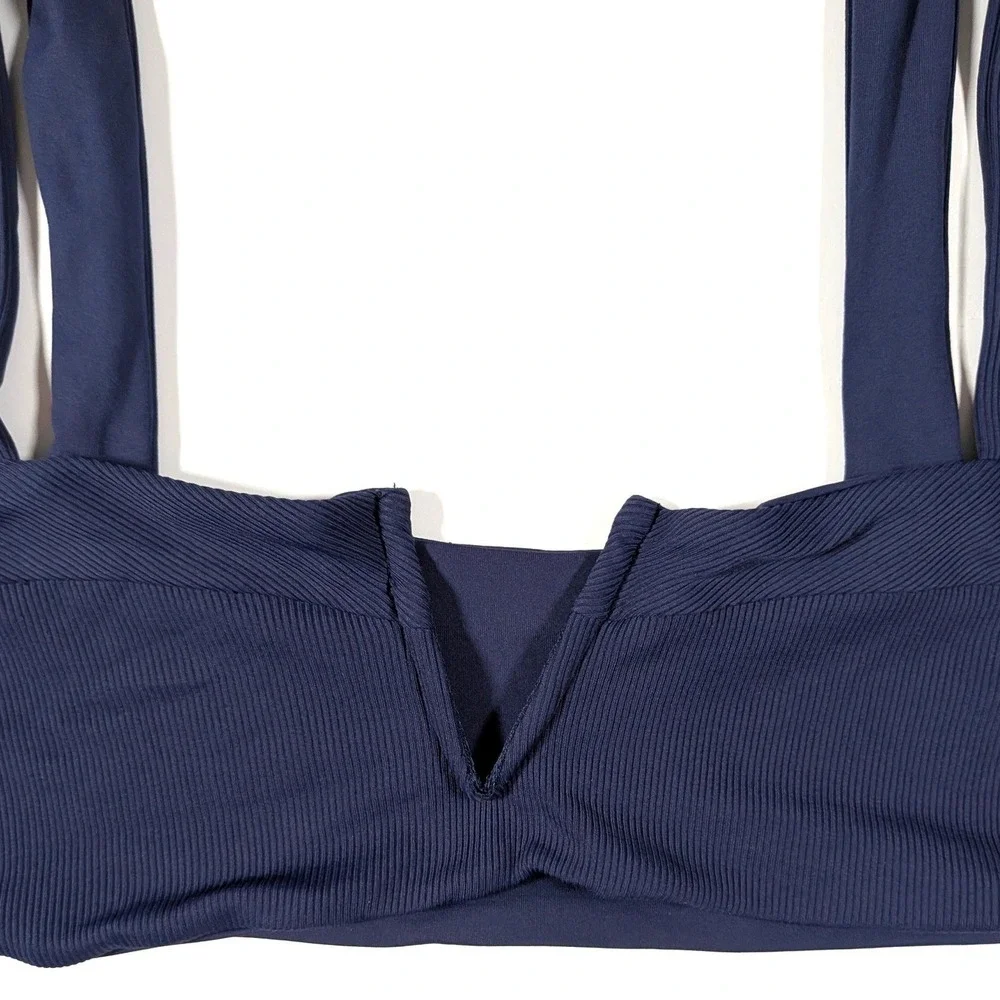 L Space Lee Lee Bikini Top Ribbed Navy Blue Swimwear Resortwear Beach Sz L